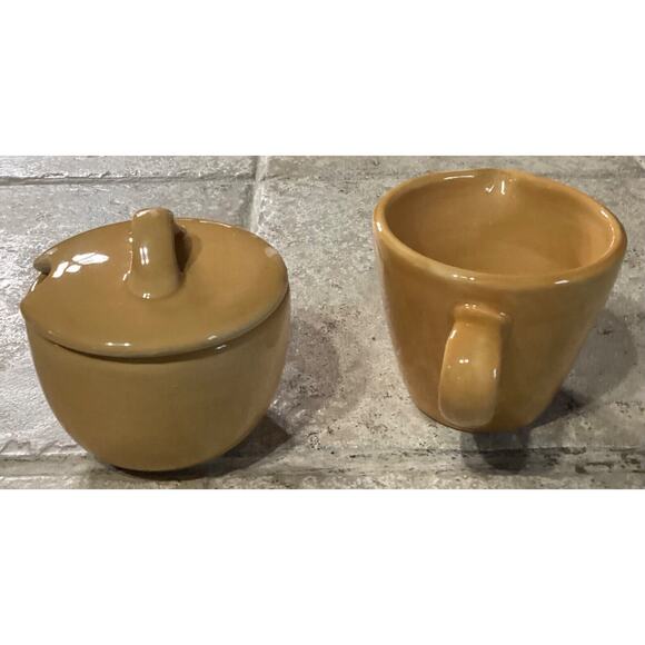 Pottery Barn Sausalito Amber Creamer & Sugar Bowl With Lid ~ No Spoon - Picture 7 of 9